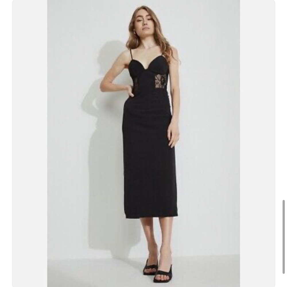 BARDOT Black MARGARITA Lace Sides PLUNGING NECK Sheath COCKTAIL Midi DRESS 6/S